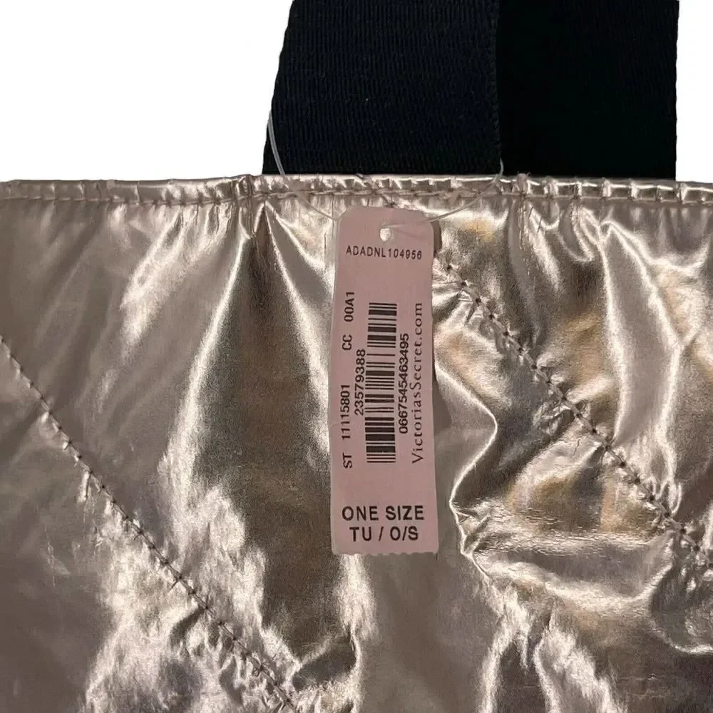 Victorias Secret Tote Bag Rose Gold Metallic Quilted Puffy Purse Carry All Glam